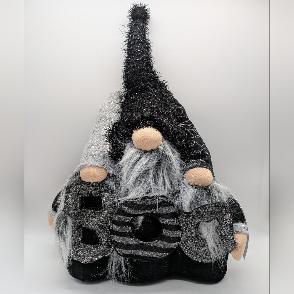 NWT Gnome For Your Home Black Grey Triple Gnome Halloween Boo Light Up Decor
